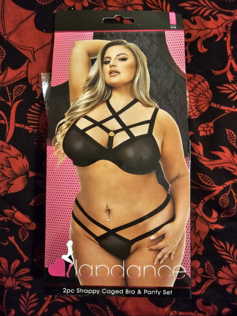 NIB Lapdance 2pc Strappy Caged Bra & Panty Set - Queen Plus Size, Black